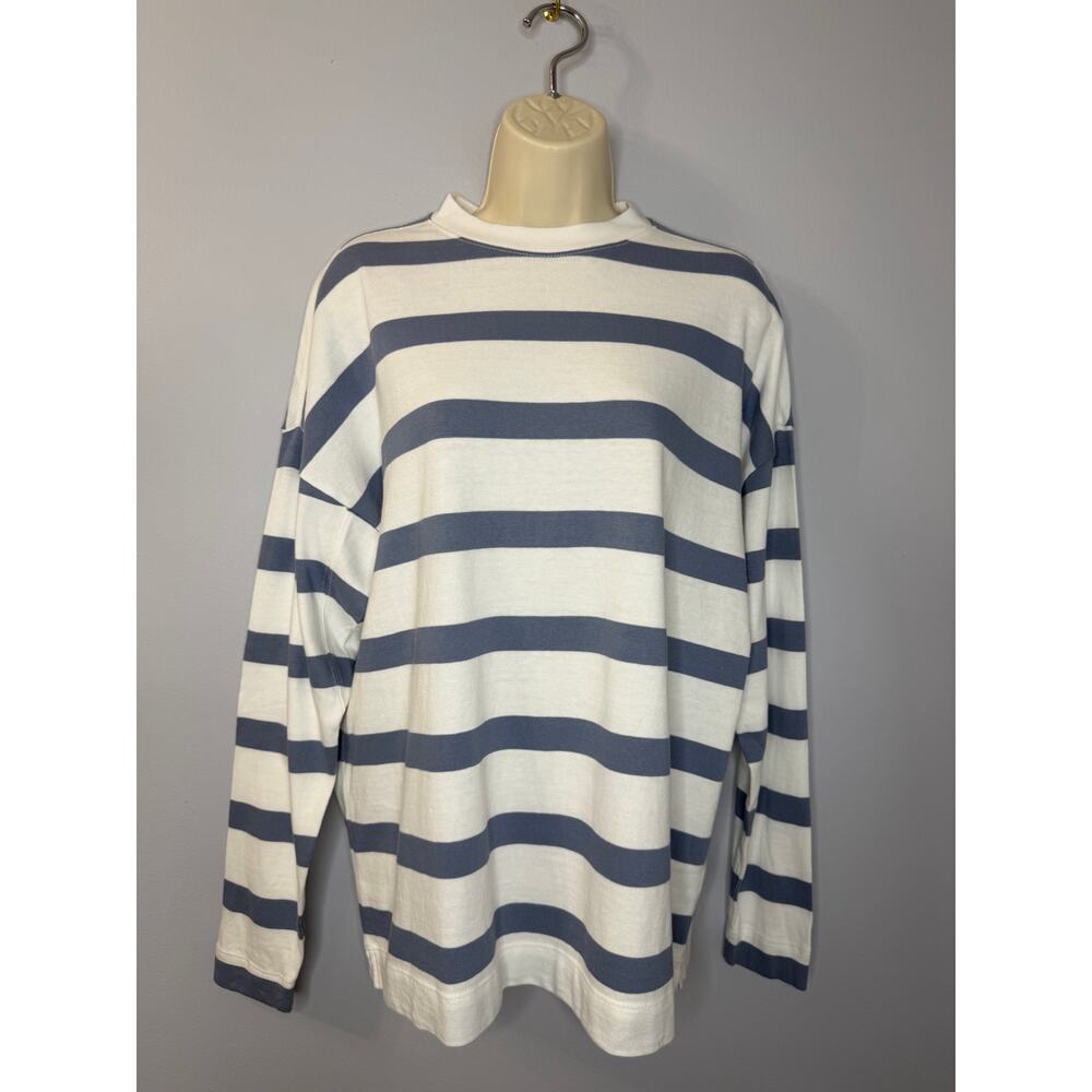 AYR The Early Mornings T-Shirt Long Sleeve Overcast Blue Striped Cotton Sz S - Picture 2 of 10